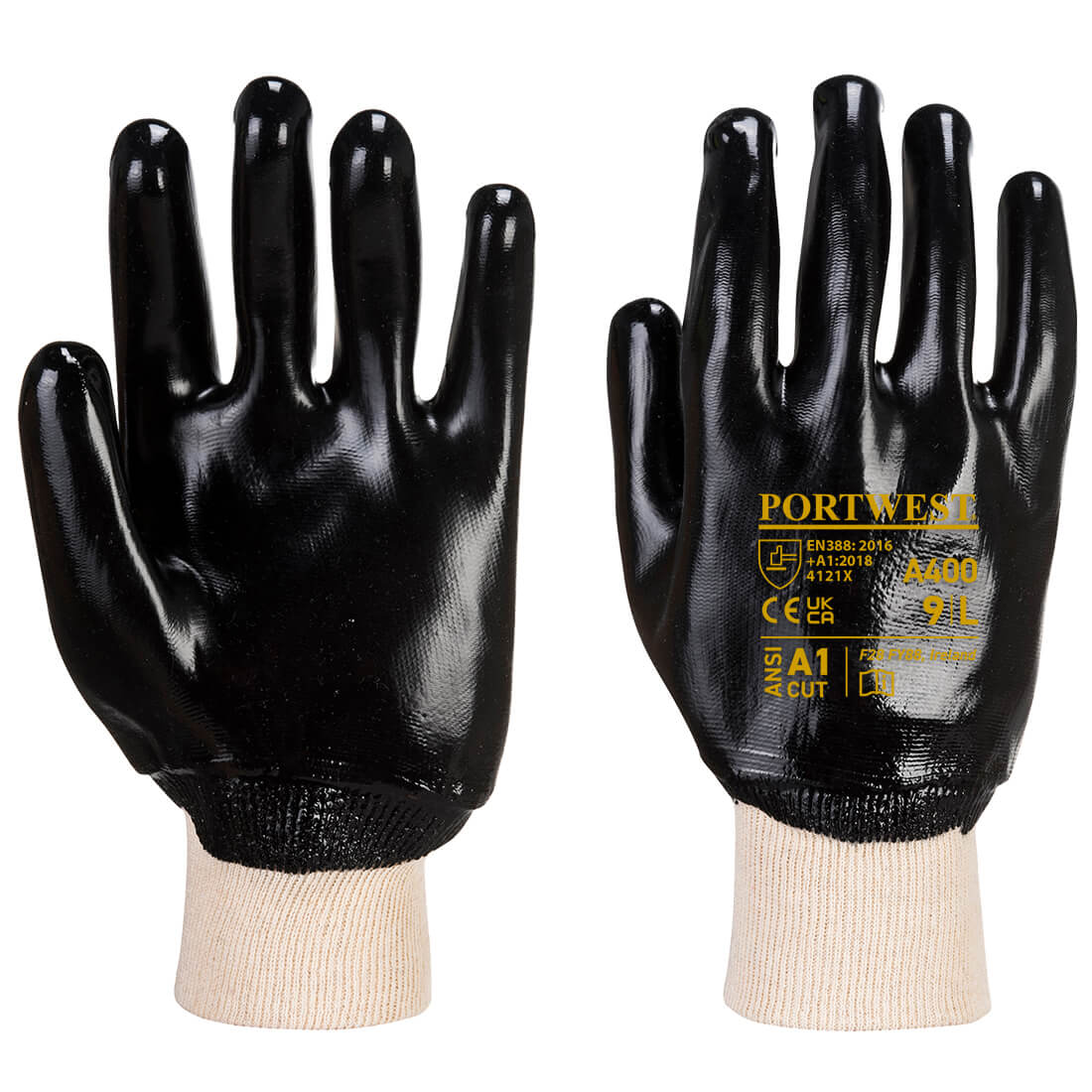 Portwest A400 PVC Knitwrist Gloves 1#colour_black