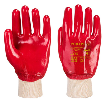 Portwest A400 PVC Knitwrist Gloves 1#colour_red