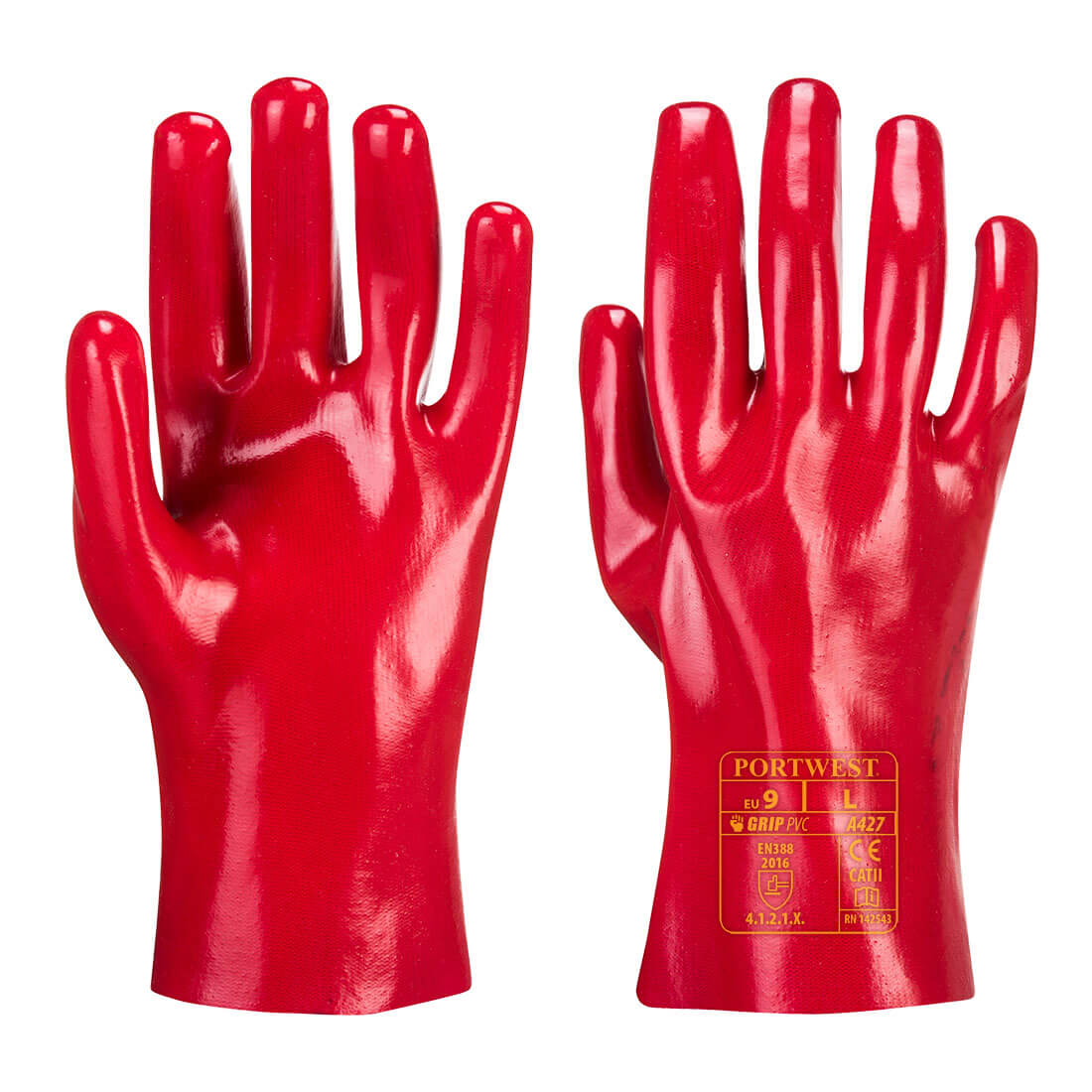 Portwest A427 PVC Gauntlet Gloves Red Main#colour_red