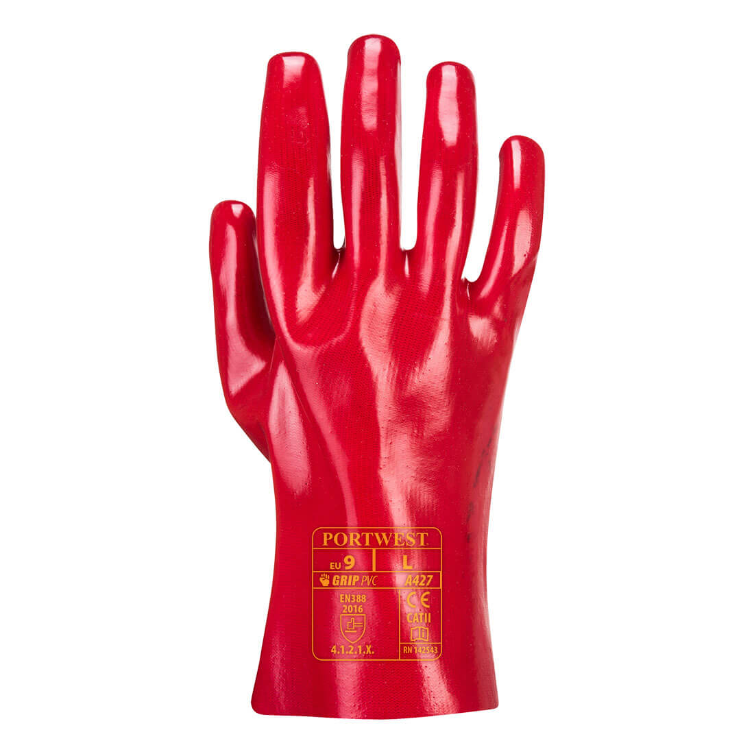 Portwest A427 PVC Gauntlet Gloves Red Rear#colour_red
