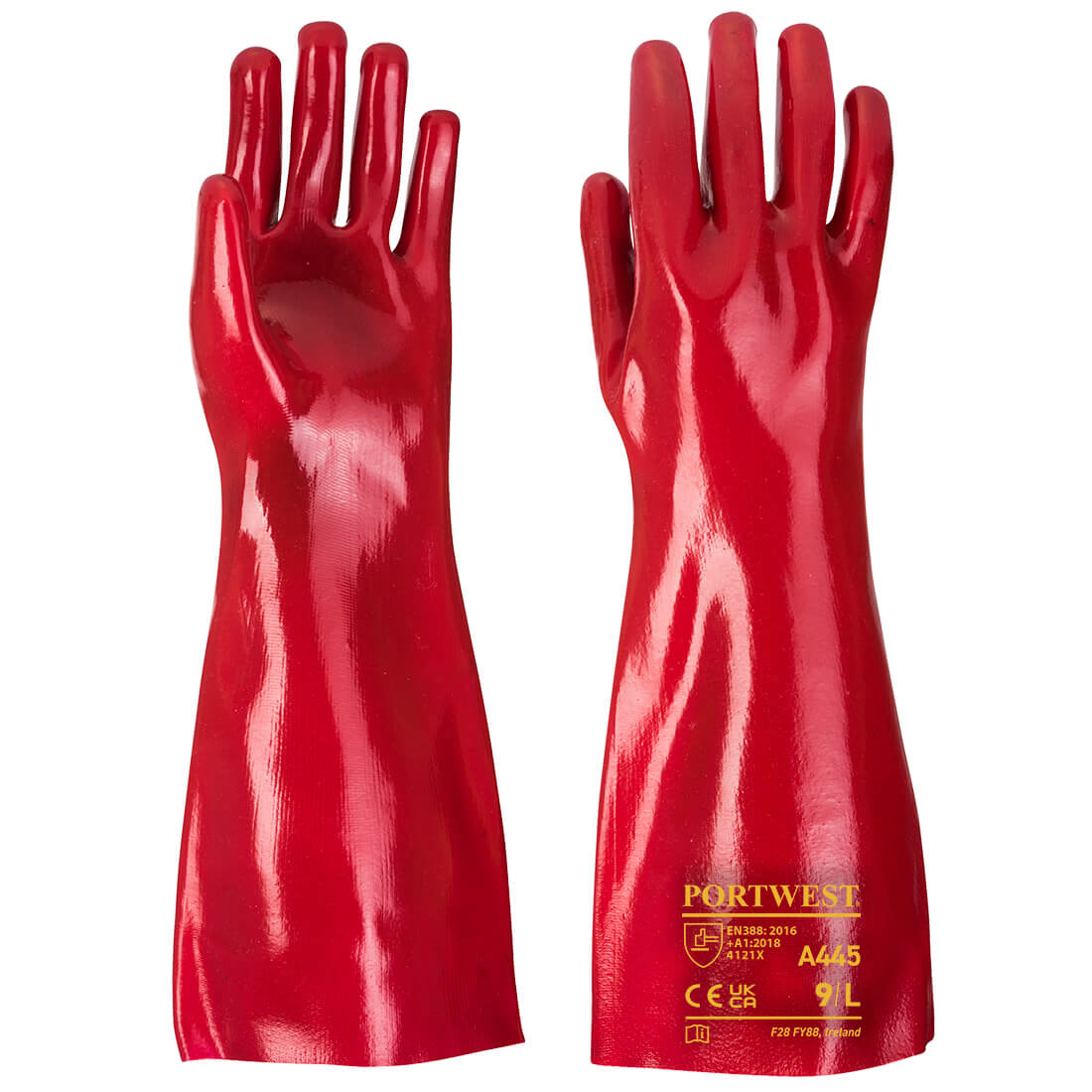 Portwest A445 PVC Gauntlet Gloves 1#colour_red