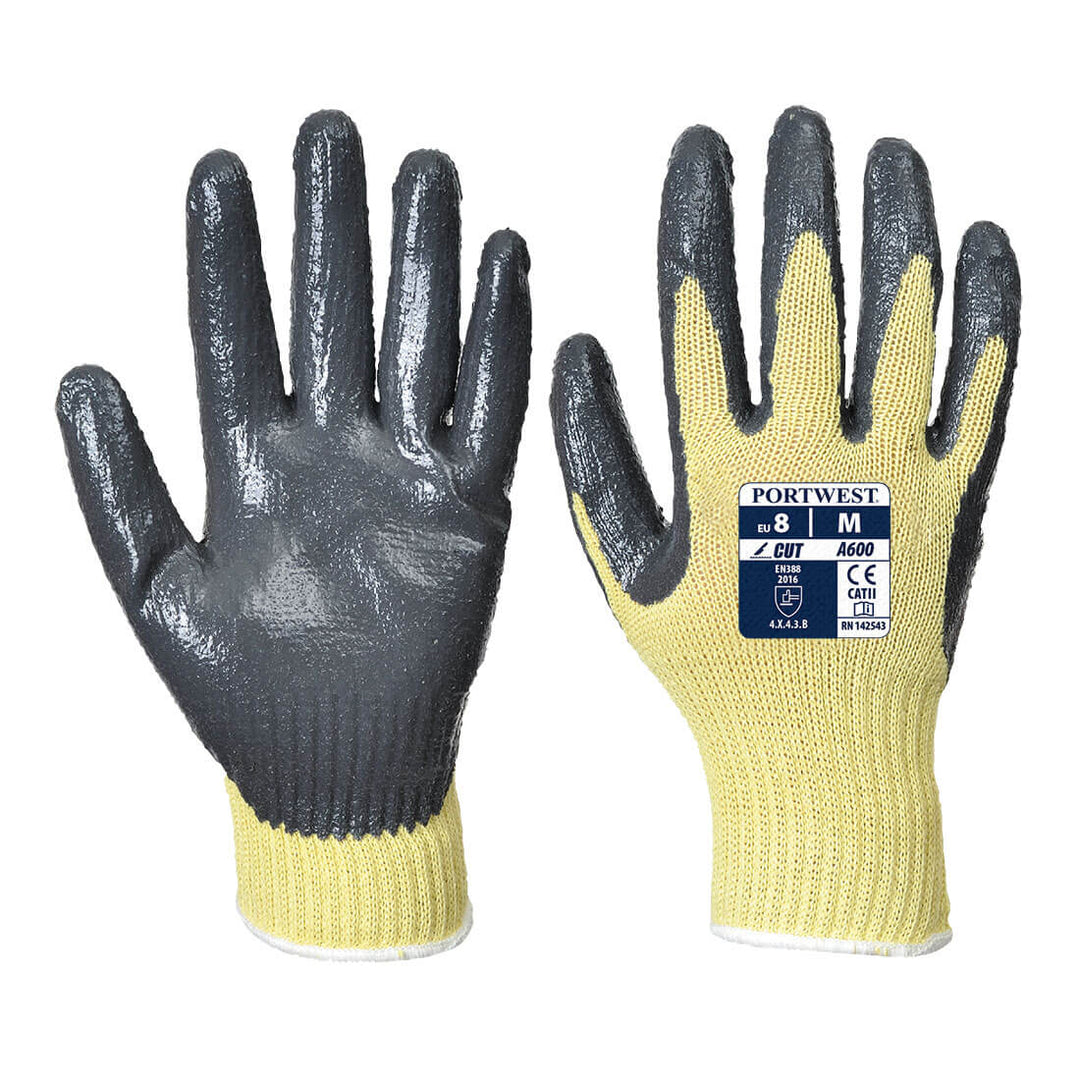 Portwest A600 Cut Resistant 3 Nitrile Grip Gloves Yellow/Grey Main#colour_yellow-grey