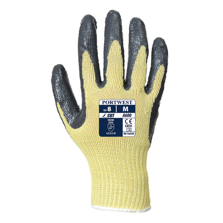 Portwest A600 Cut Resistant 3 Nitrile Grip Gloves Yellow/Grey Rear#colour_yellow-grey