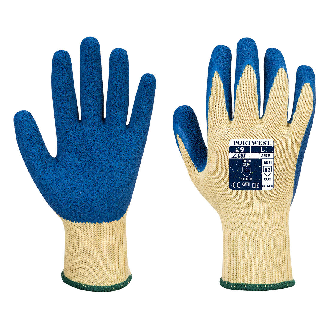 Portwest A610 LR Cut Resistant Latex Grip Gloves 1#colour_yellow-blue