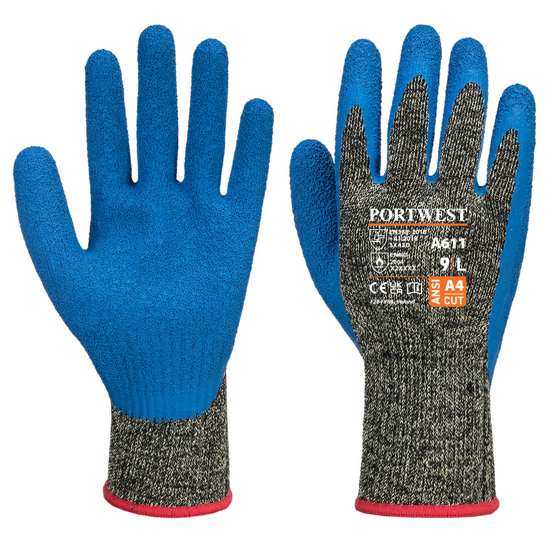Portwest A611 Aramid Heat and Cut Resistant Latex Gloves 1#colour_black-blue