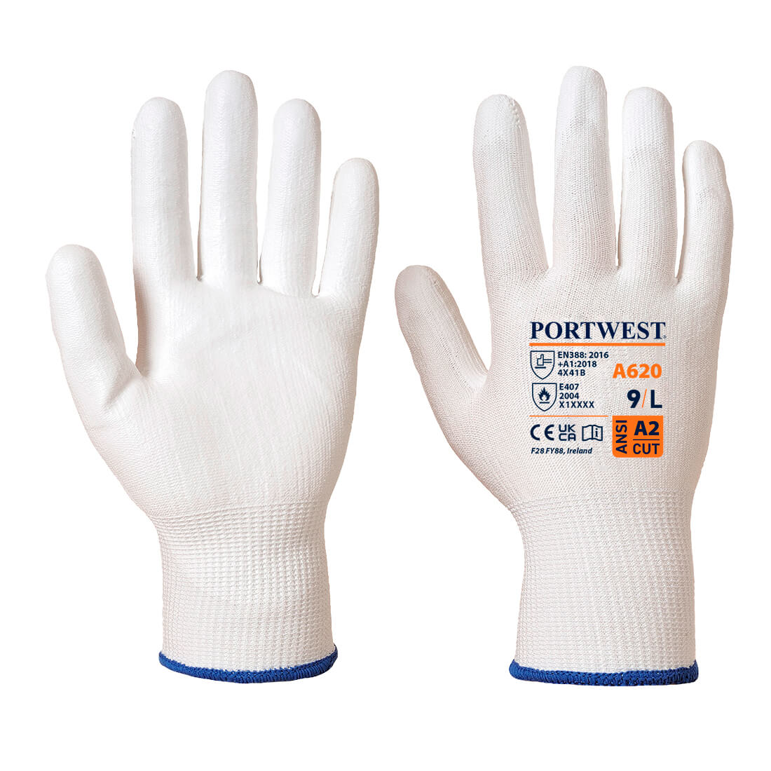 Portwest A620 LR Cut Resistant PU Palm Gloves 1#colour_white