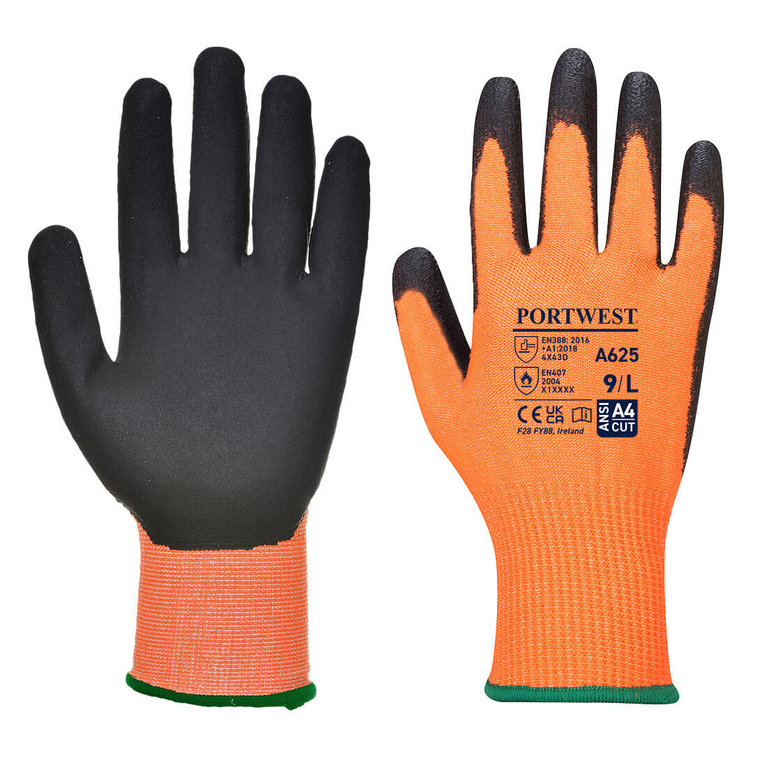 Portwest A625 Vis-Tex Cut Resistant PU Gloves 1#colour_orange-black