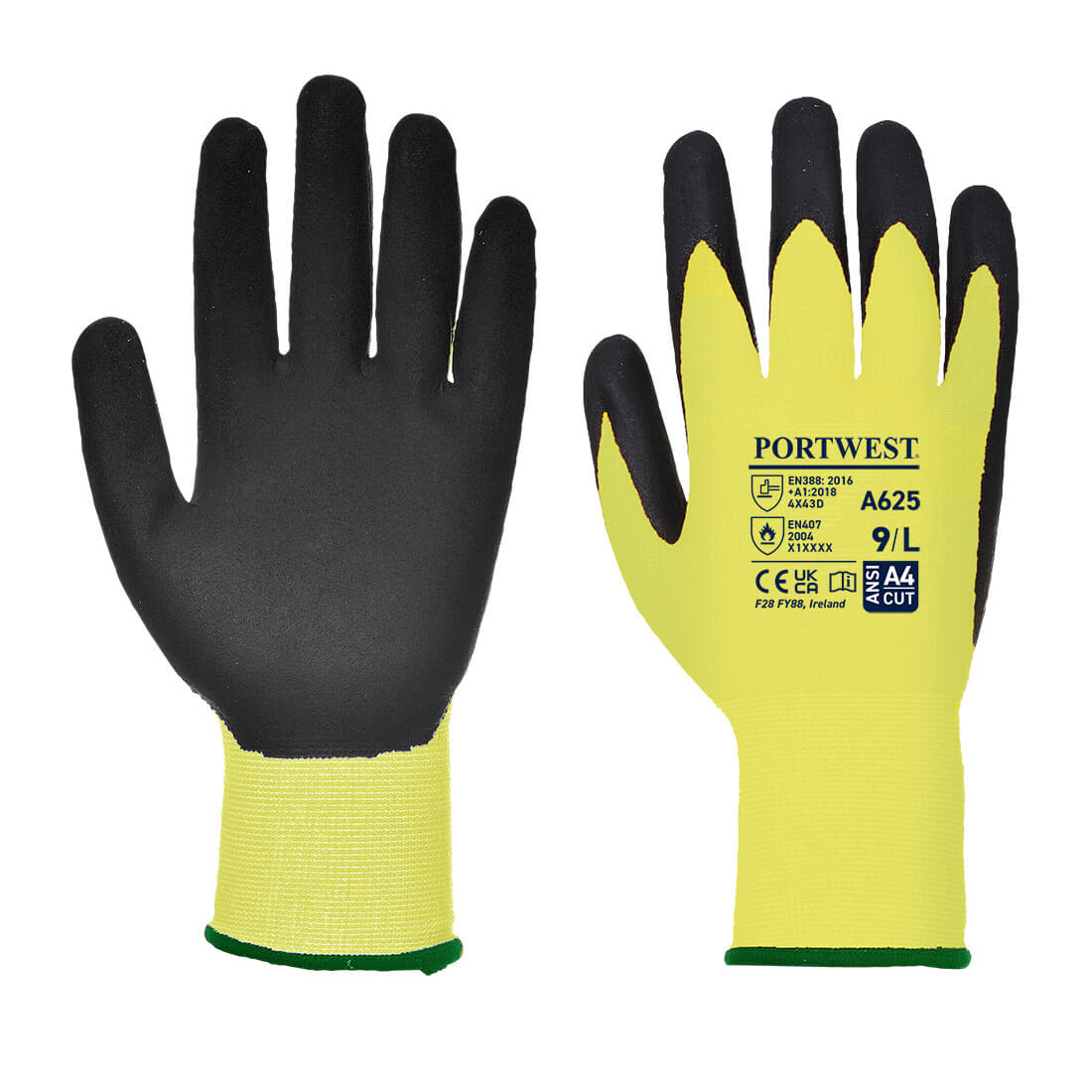 Portwest A625 Vis-Tex Cut Resistant PU Gloves 1#colour_yellow-black