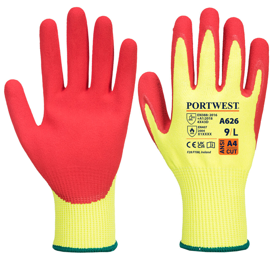 Portwest A626 Vis-Tex HR Cut Resistant Nitrile Gloves 1#colour_yellow-red