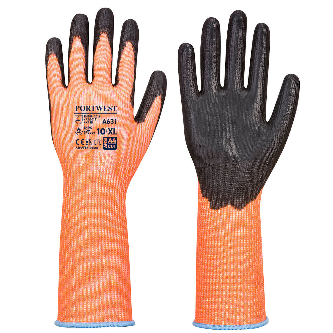 Portwest A631 Vis-Tex Cut Resistant Gloves Long Cuff 1#colour_orange-black