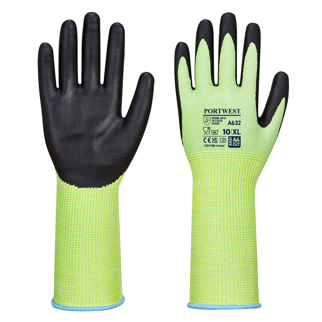 Portwest A632 Green Cut Resistant Gloves Long Cuff 1#colour_green-black