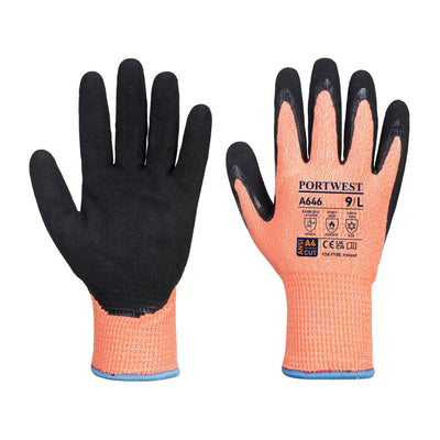 Portwest A646 Vis-Tex Winter Cut Resistant Nitrile Gloves 1#colour_orange-black