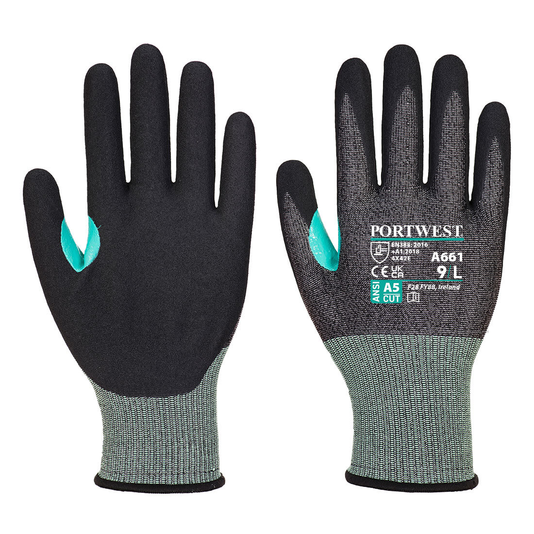 Portwest A661 CS VHR18 Nitrile Foam Cut Resistant Gloves 1#colour_black