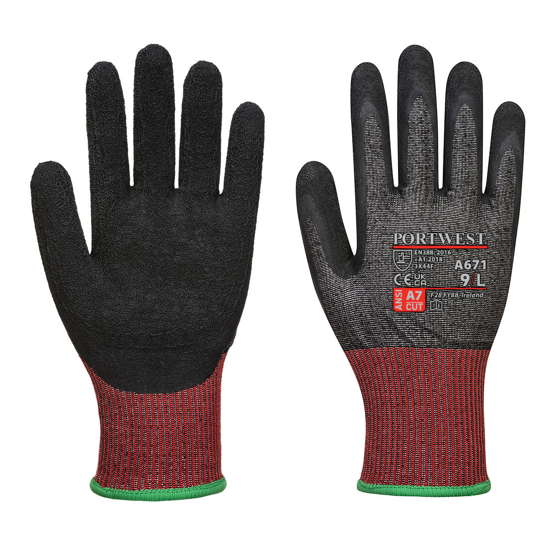 Portwest A671 CS AHR13 Latex Cut Resistant Gloves 1#colour_black