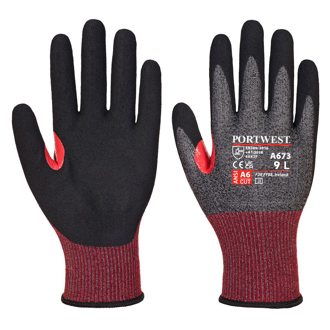 Portwest A673 CS AHR18 Nitrile Foam Cut Resistant Gloves 1#colour_black
