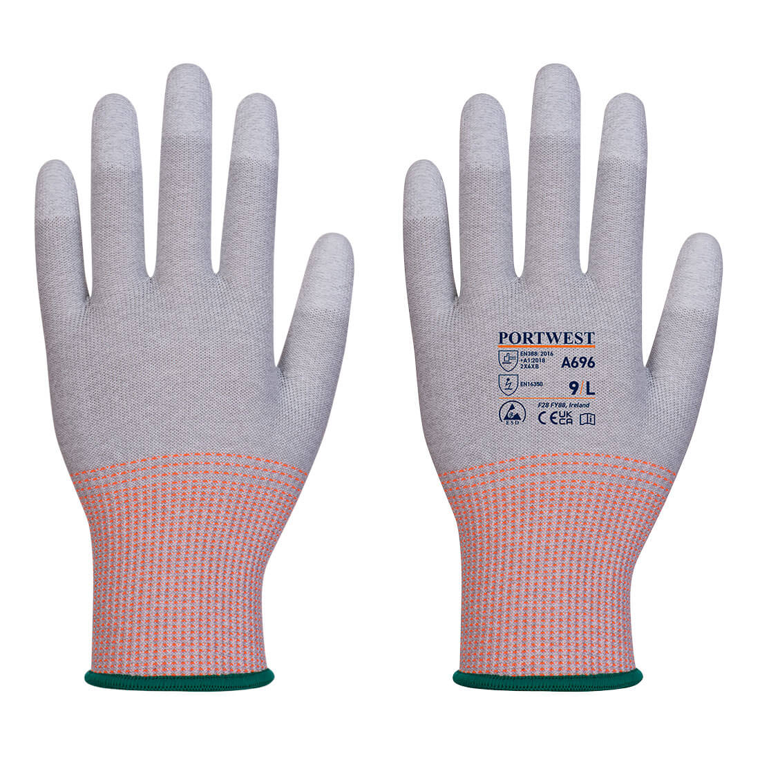 Portwest A696 LR13 ESD PU Fingertip Cut Resistant Gloves - 12 pack 1#colour_grey-white
