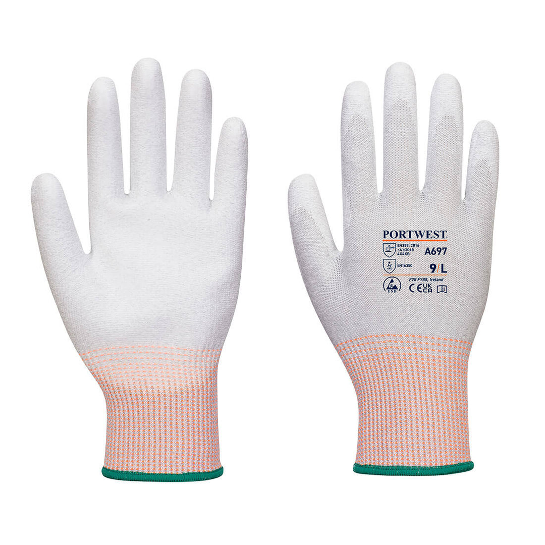 Portwest A697 LR13 ESD PU Palm Gloves - 12 pack 1#colour_grey-white