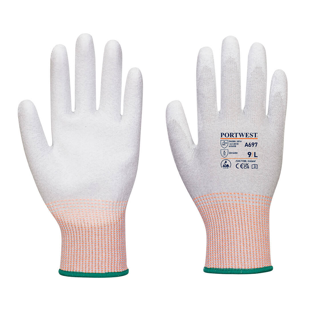 Portwest A697 LR13 ESD PU Palm Gloves - 12 pack 1#colour_grey-white