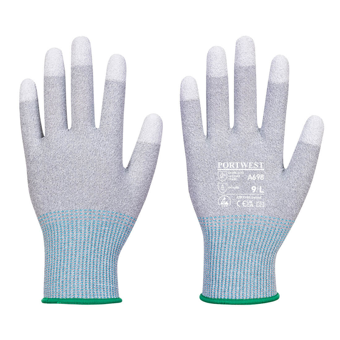 Portwest A698 MR13 ESD PU Fingertip Gloves - 12 Pack 1#colour_grey-white