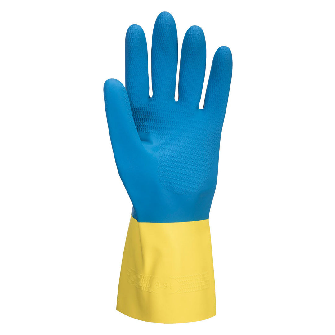 Portwest A801 Double Dipped Latex Chemical Gauntlet Gloves 1#colour_yellow-blue 2#colour_yellow-blue