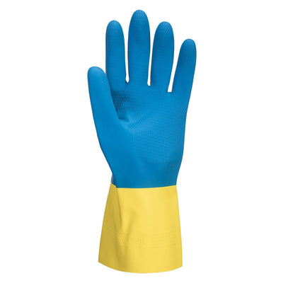 Portwest A801 Double Dipped Latex Chemical Gauntlet Gloves 1#colour_yellow-blue 2#colour_yellow-blue