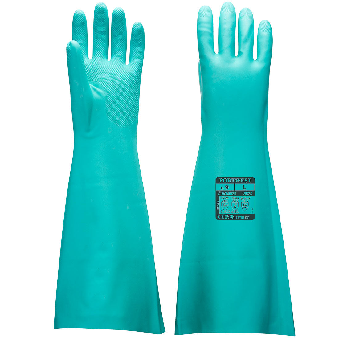 Portwest A813 Extended Length Nitrile Chemical Gauntlet Gloves 1#colour_green