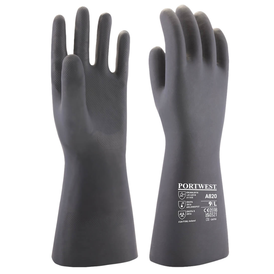 Portwest A820 Neoprene Chemical Gauntlet Gloves 1#colour_black