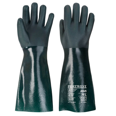 Portwest A845 Double Dipped PVC Chemical Gauntlet Gloves 45cm 1#colour_green