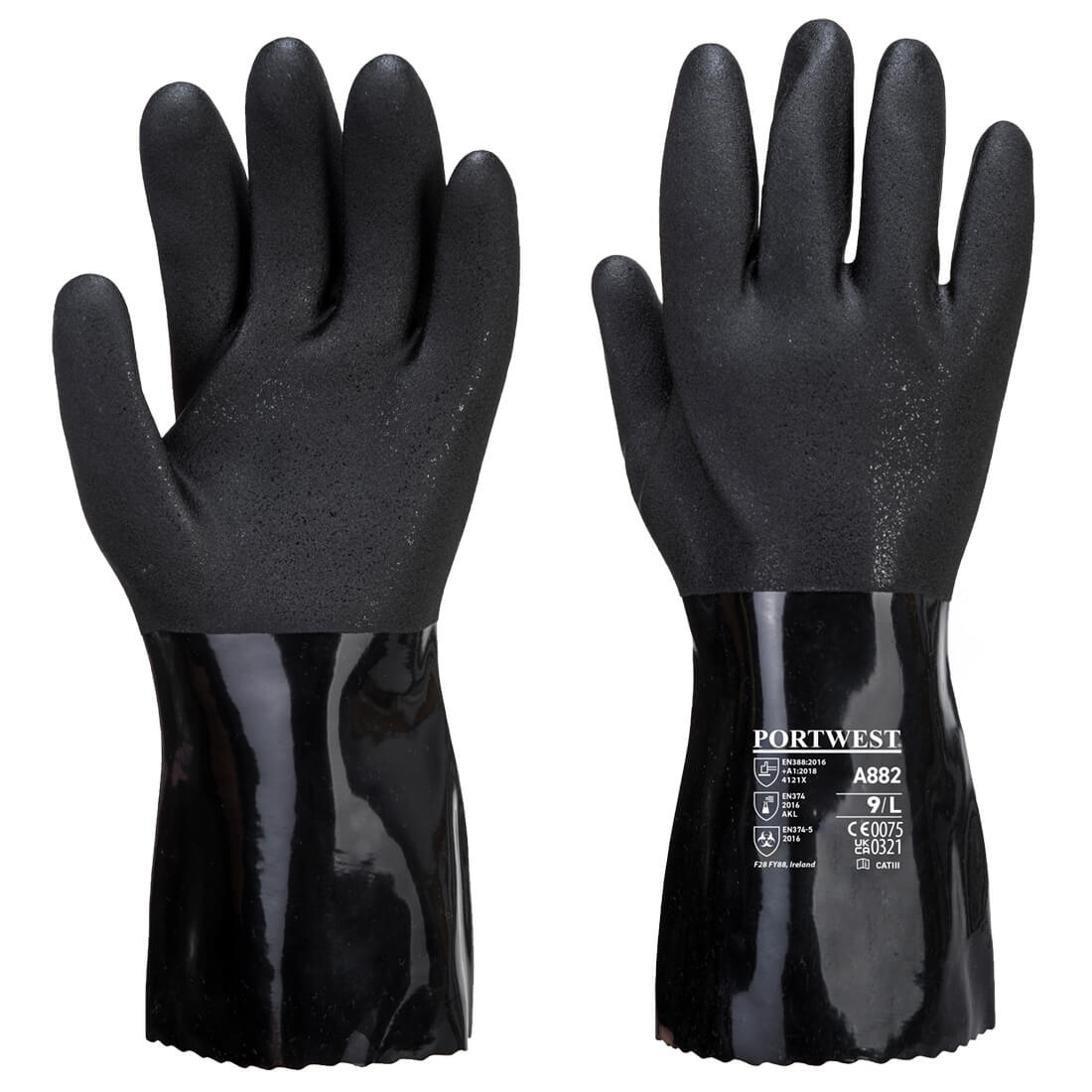 Portwest A882 ESD PVC Chemical Gauntlet Gloves 1#colour_black