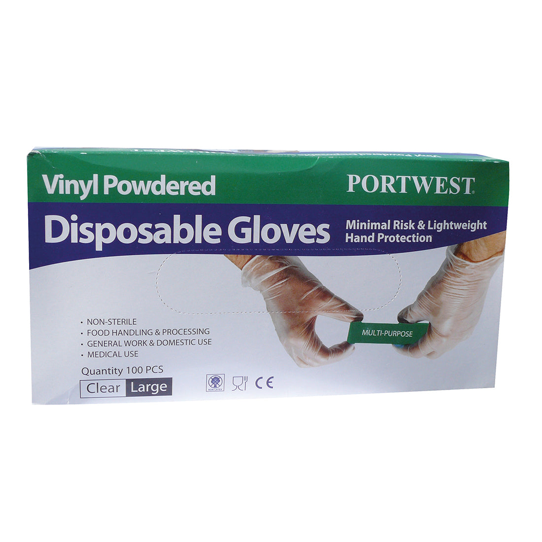 Portwest A900 Powdered Vinyl Disposable Gloves 1#colour_clear 2#colour_clear