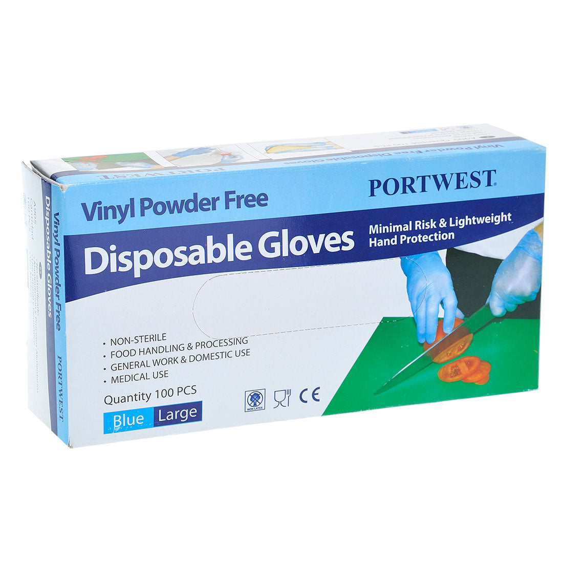 Portwest A905 Powder Free Vinyl Disposable Gloves 1#colour_blue 2#colour_blue