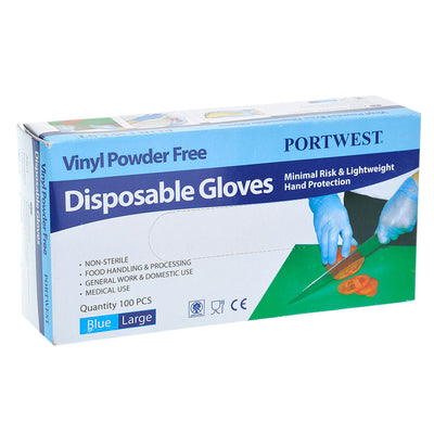 Portwest A905 Powder Free Vinyl Disposable Gloves 1#colour_blue 2#colour_blue