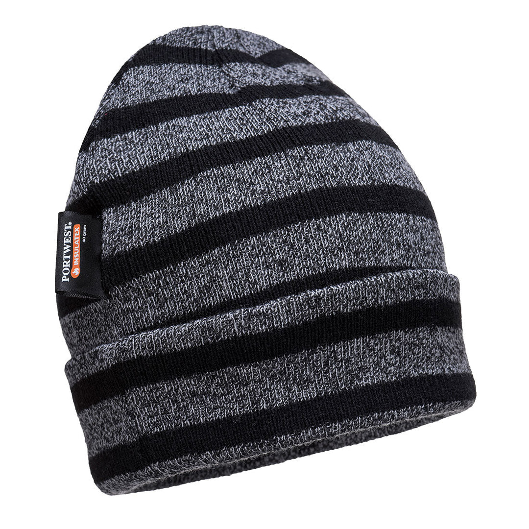 Portwest B024 Striped Insulated Knit Cap 1#colour_grey-black