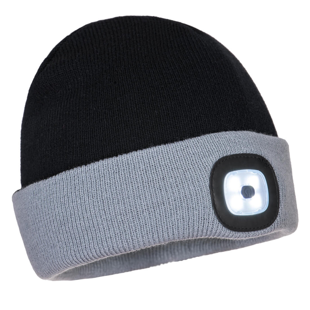 Portwest B034 Two Tone LED Rechargeable Light Beanie 1#colour_black-grey