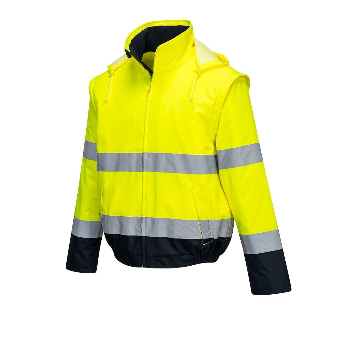 Portwest C464 Essential 2-in-1 Hi Vis Jacket 1#colour_yellow-navy 2#colour_yellow-navy 3#colour_yellow-navy