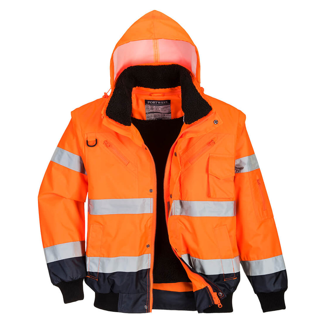 Portwest C465 Hi Vis Contrast Bomber Jacket 1#colour_orange-navy