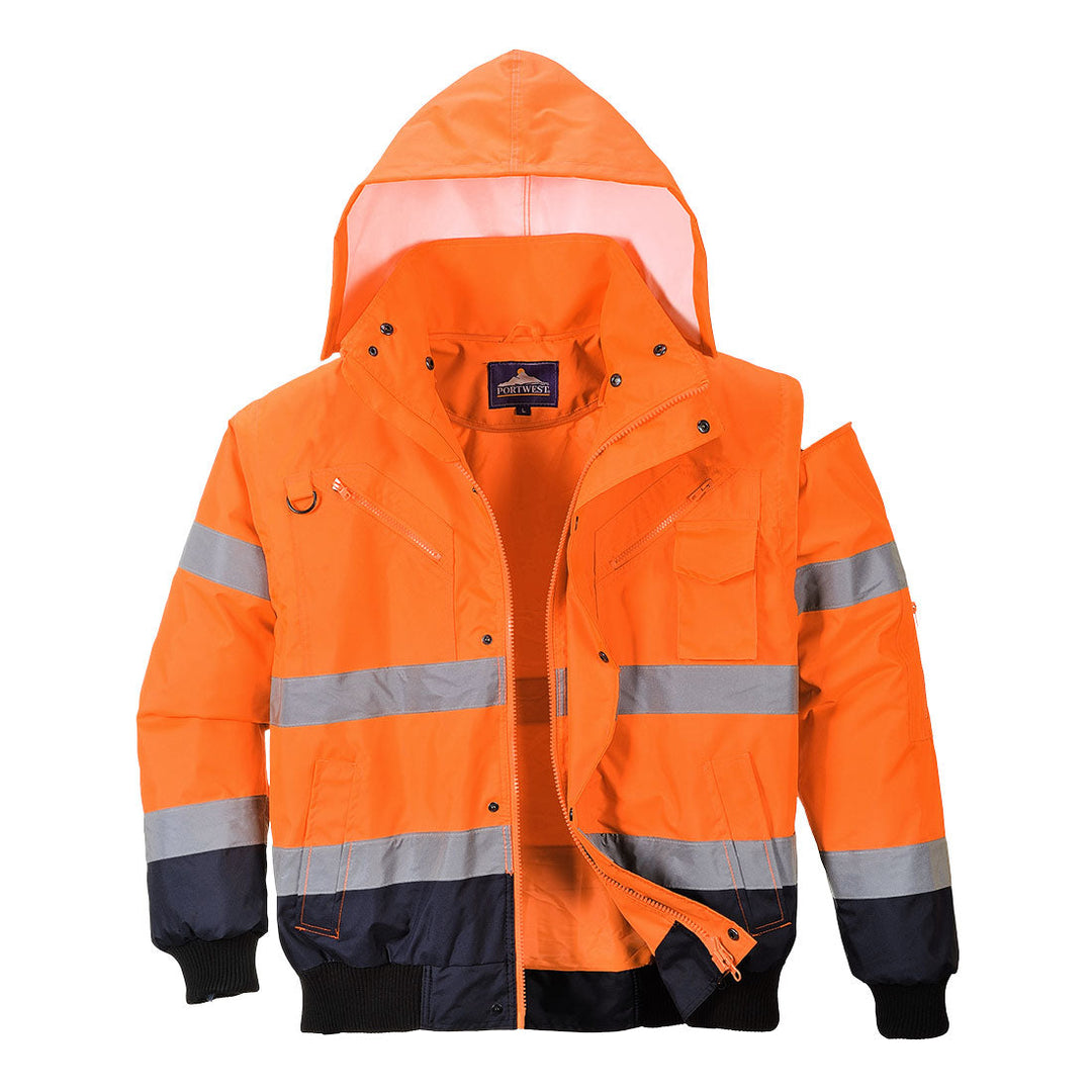 Portwest C465 Hi Vis Contrast Bomber Jacket 1#colour_orange-navy 2#colour_orange-navy