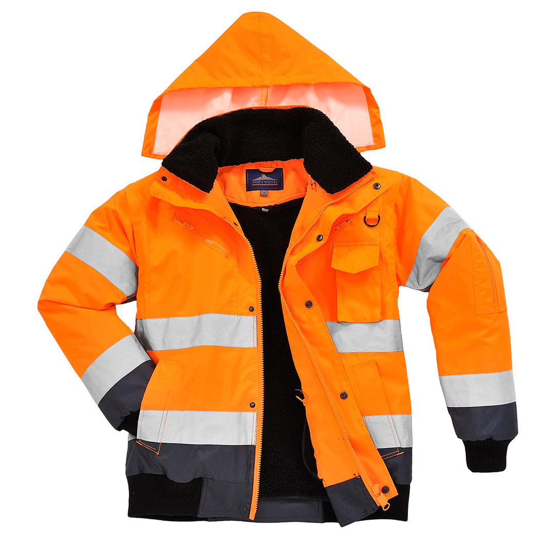 Portwest C465 Hi Vis Contrast Bomber Jacket 1#colour_orange-navy 2#colour_orange-navy 3#colour_orange-navy