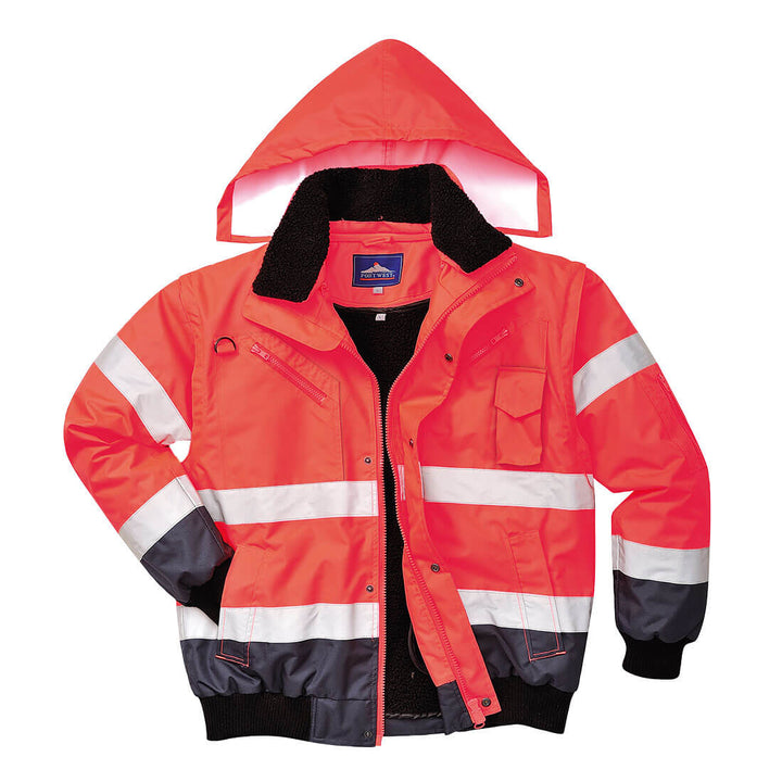 Portwest C465 Hi Vis Contrast Bomber Jacket 1#colour_red-navy