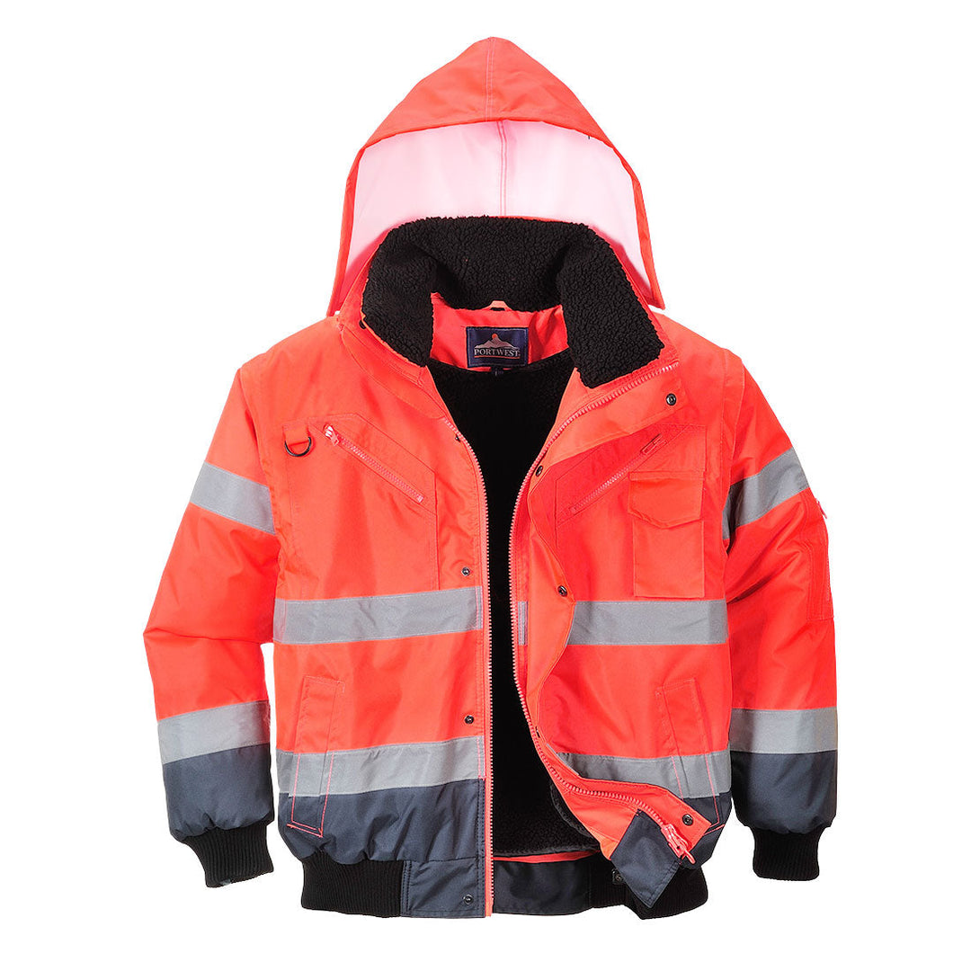 Portwest C465 Hi Vis Contrast Bomber Jacket 1#colour_red-navy 2#colour_red-navy 3#colour_red-navy