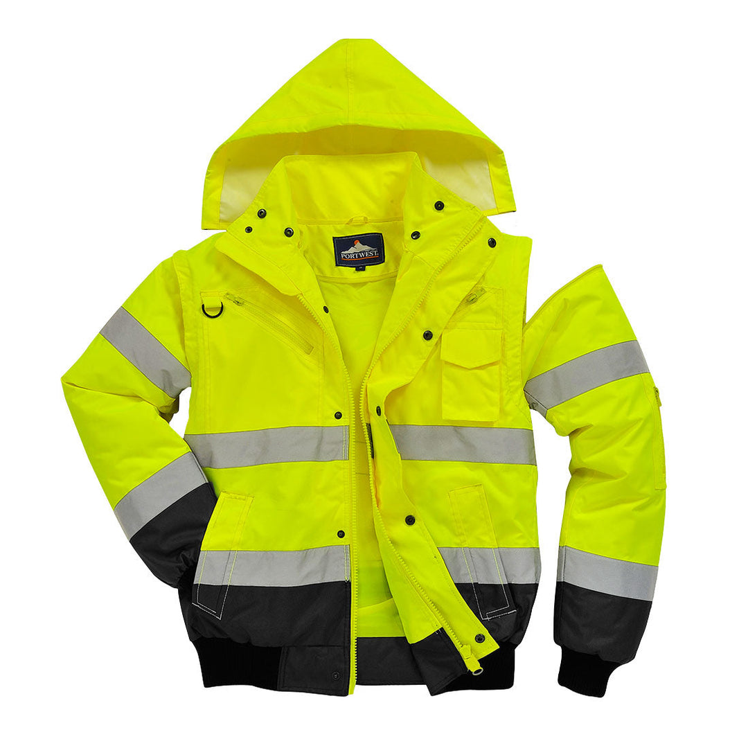 Portwest C465 Hi Vis Contrast Bomber Jacket 1#colour_yellow-black 2#colour_yellow-black