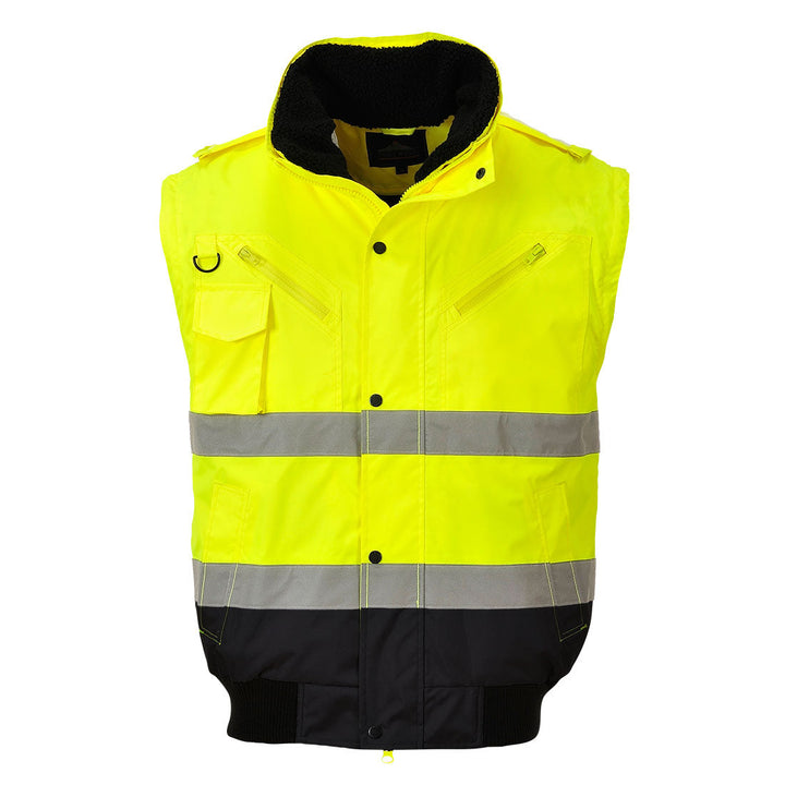 Portwest C465 Hi Vis Contrast Bomber Jacket 1#colour_yellow-black 2#colour_yellow-black 3#colour_yellow-black