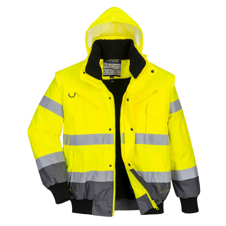 Portwest C465 Hi Vis Contrast Bomber Jacket 1#colour_yellow-grey