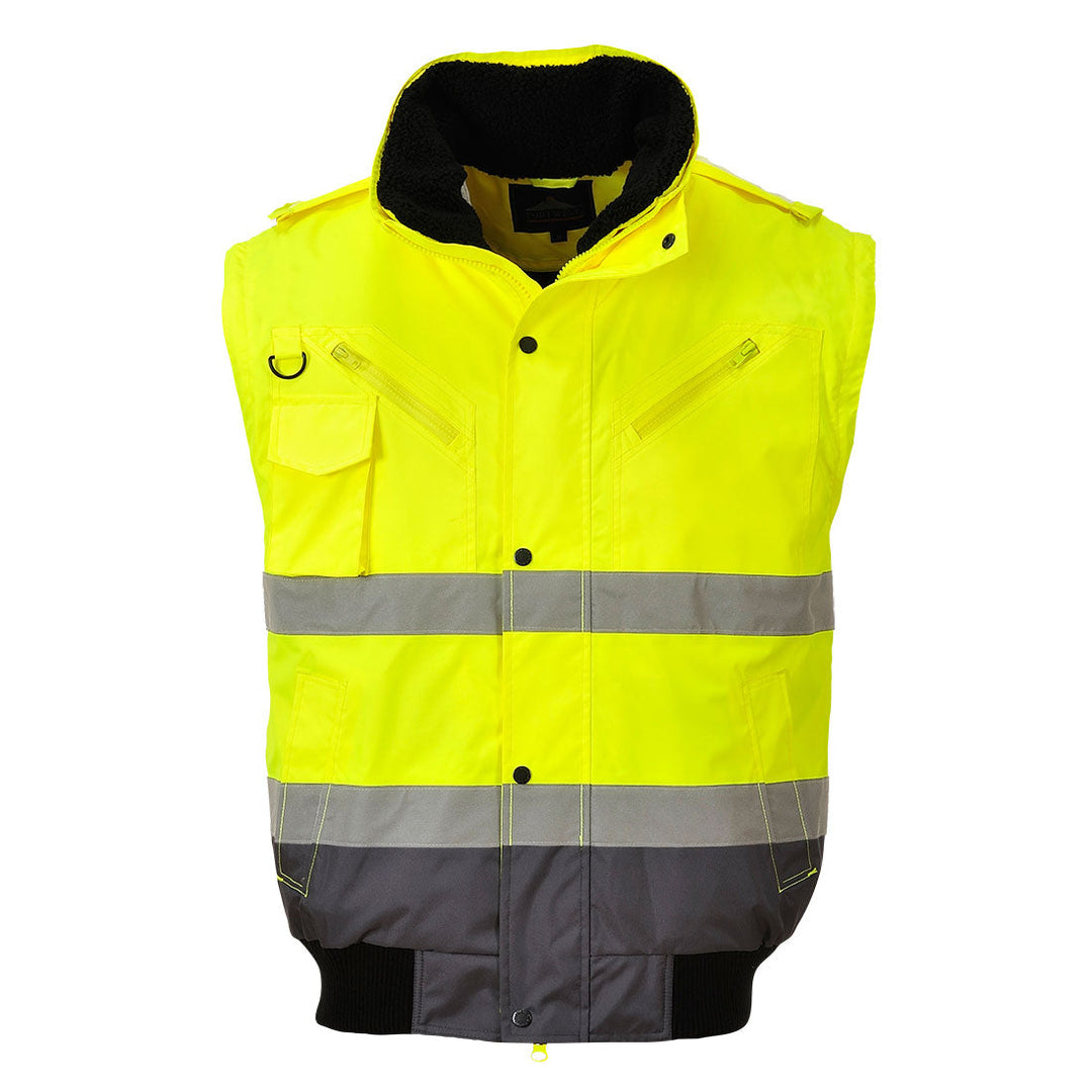 Portwest C465 Hi Vis Contrast Bomber Jacket 1#colour_yellow-grey 2#colour_yellow-grey