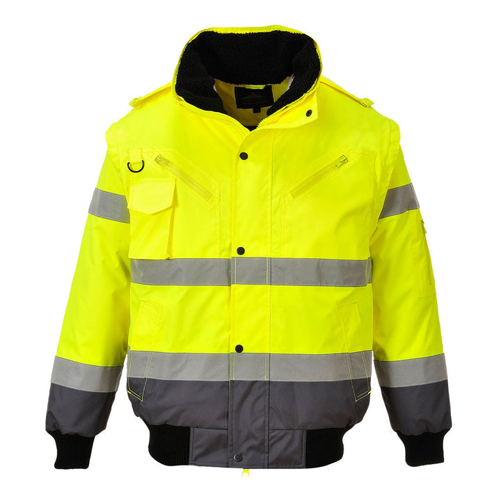 Portwest C465 Hi Vis Contrast Bomber Jacket 1#colour_yellow-grey 2#colour_yellow-grey 3#colour_yellow-grey