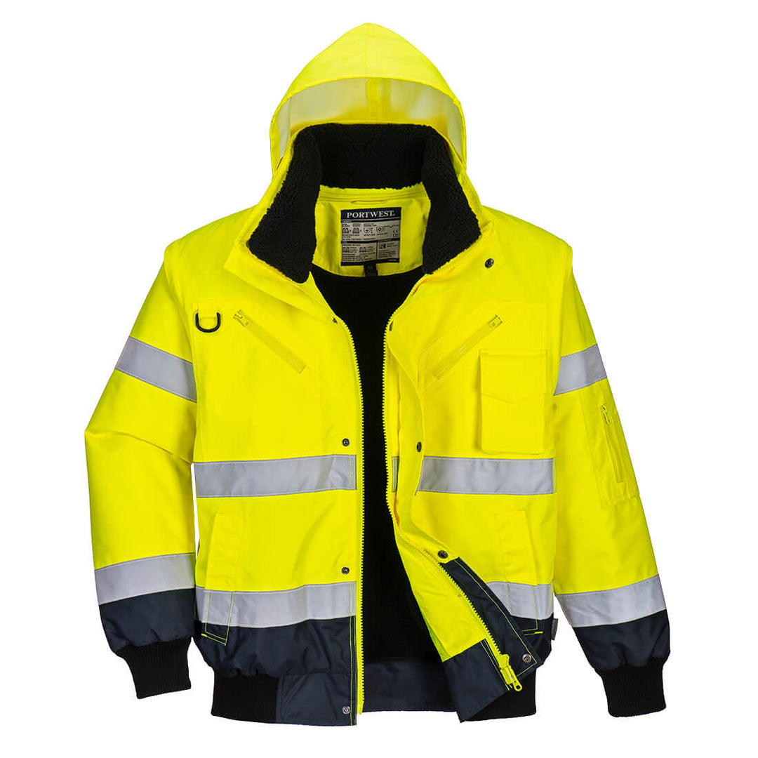 Portwest C465 Hi Vis Contrast Bomber Jacket 1#colour_yellow-navy