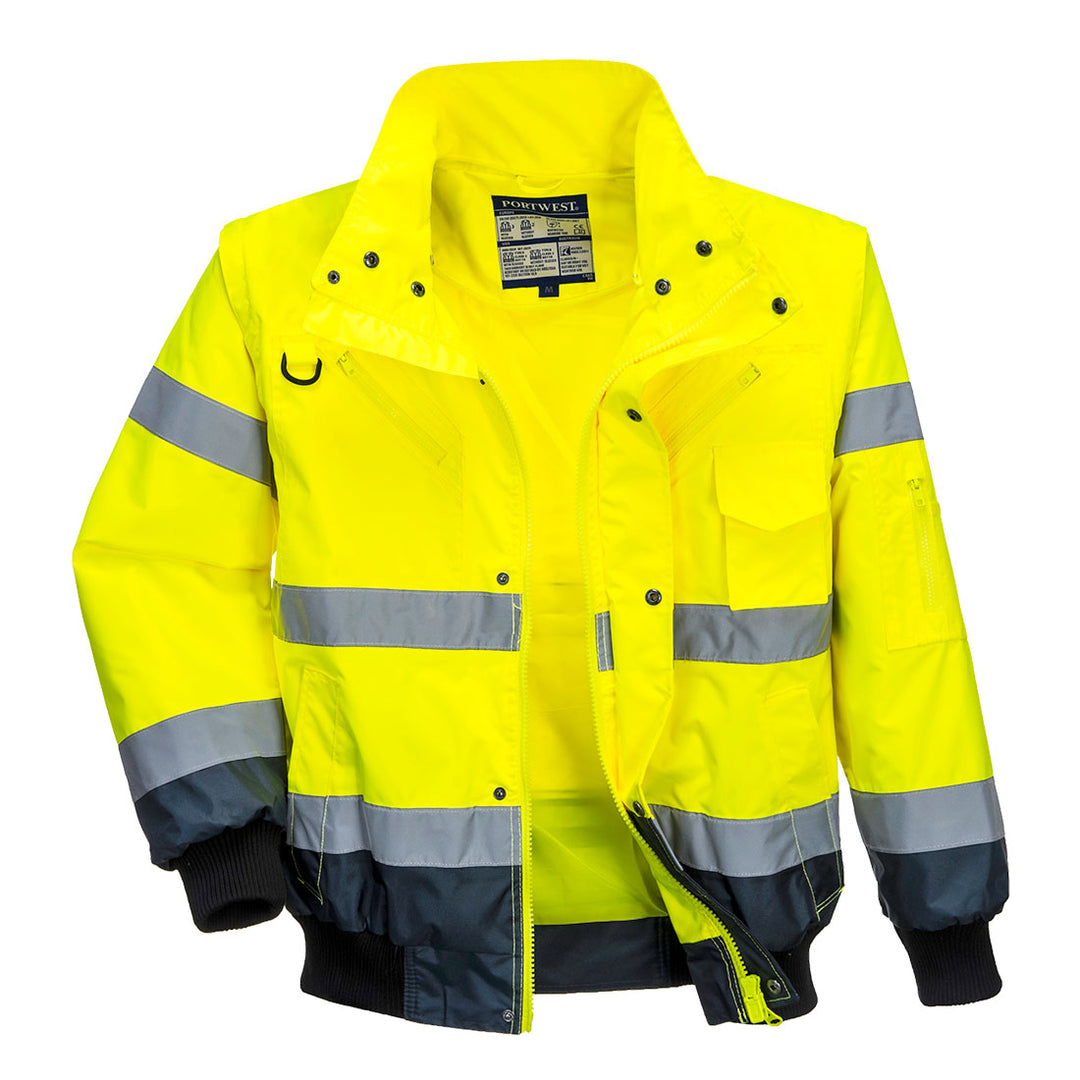 Portwest C465 Hi Vis Contrast Bomber Jacket 1#colour_yellow-navy 2#colour_yellow-navy