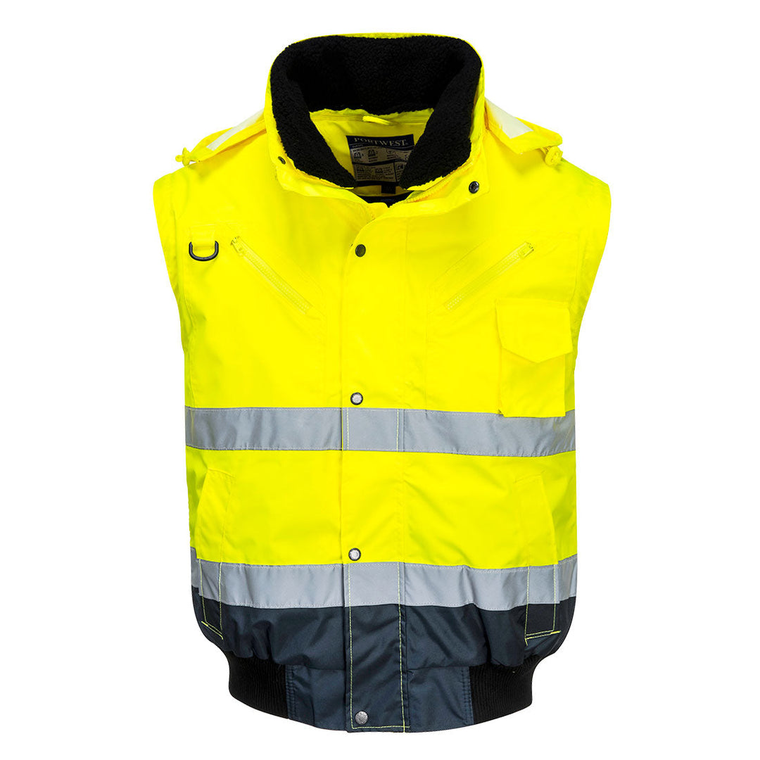 Portwest C465 Hi Vis Contrast Bomber Jacket 1#colour_yellow-navy 2#colour_yellow-navy 3#colour_yellow-navy