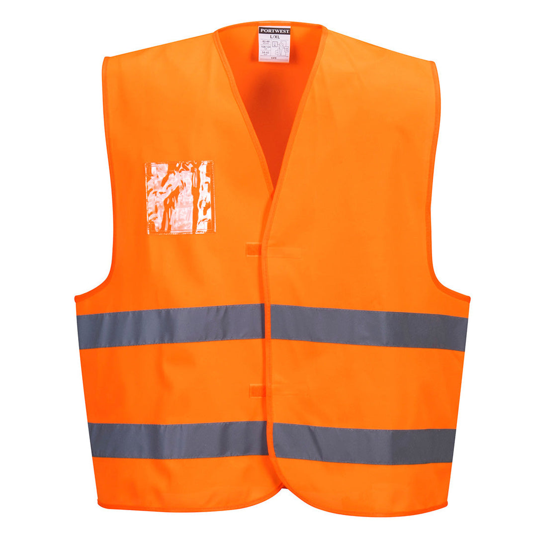 Portwest C475 Hi Vis Vest - Dual ID Holder 1#colour_orange 2#colour_orange 3#colour_orange