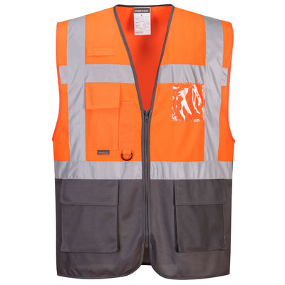 Portwest C476 Warsaw Executive Hi Vis Vest 1#colour_orange-grey